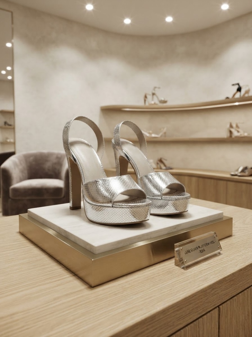 Silver Metallic Platform Slingback Heels